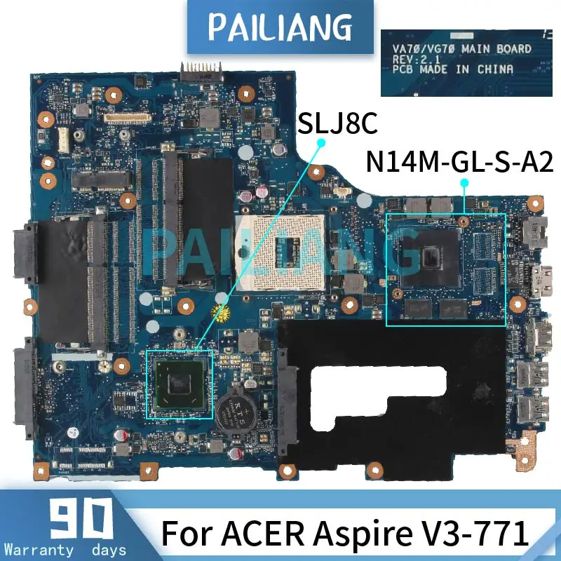 Imagem -02 - Placa-mãe para Computador Portátil Placa-mãe para Notebook Acer Aspire Porcelana Usb-boadrd V70 Rev.2.1 V3771 Slj8c Ddr3 Testada ok