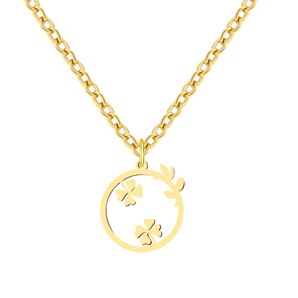 Stainless Steel Necklaces Classic Clover Wreath Pendant Chain Collar Fashion Necklace For Women Men Jewelry Party Gift One Piece image 2