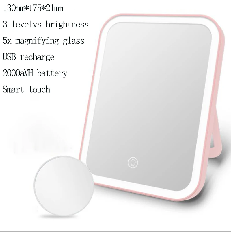 2000MAH Portable Makeup Mirror LED Vanity Mirror USB Recharge Adjustable Table Lamp Brightness Dimmable For Man Women Dressing