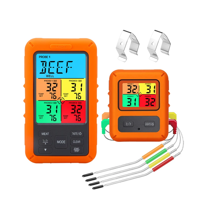 Bezprzewodowy natychmiastowy odczyt cyfrowy termometr do mięsa 4 sondy LCD wskaźnik temperatury do kuchni piekarnik BBQ grillowanie Timer 328 ft