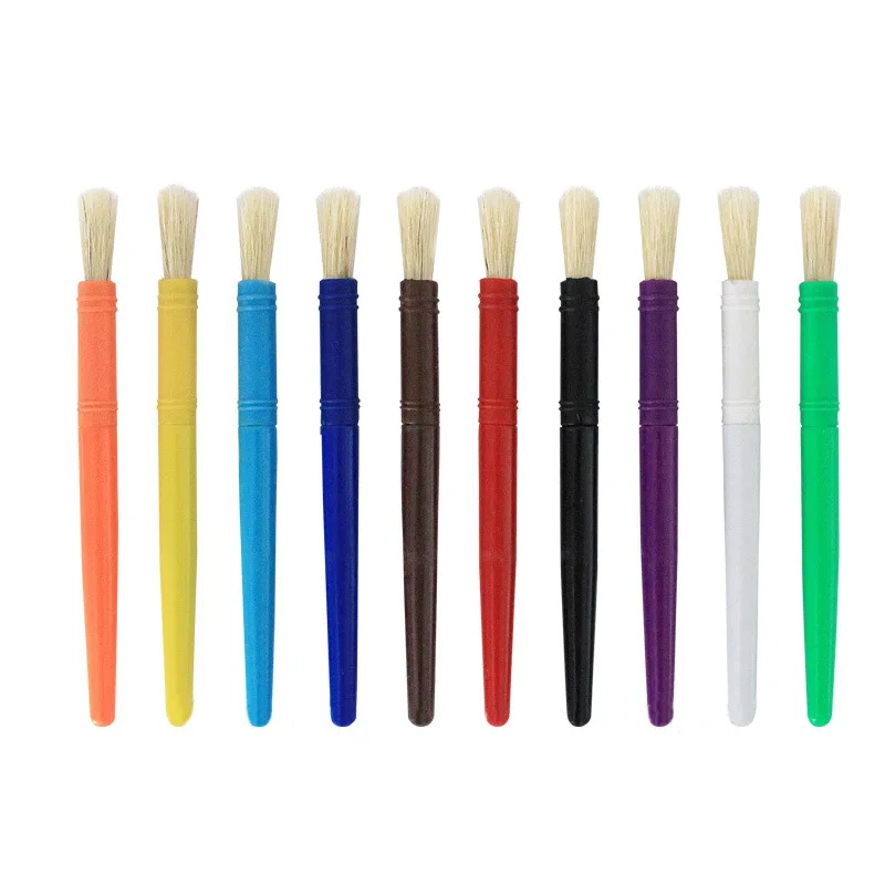 10PCS Paint Brush+10PCS Washing Bucket For Children Kids Watercolor Oil Gouache Acrylic Painting Bristle Brushes Art Supply