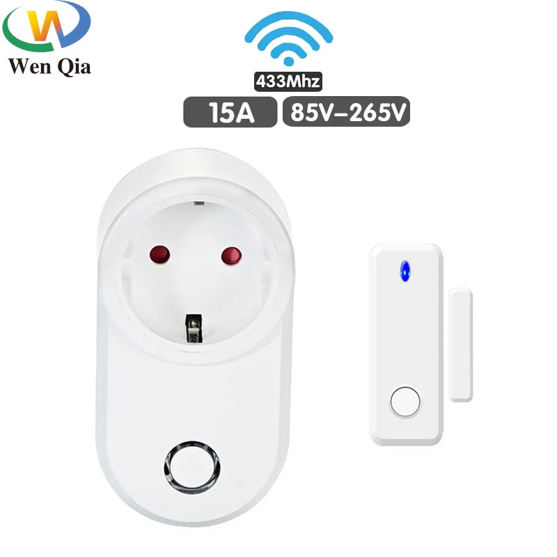 Wireless Door Sensor Smart Light Switch with Sockets EU FR Universal Plug Remote ON OFF for Extractor Hood Fireplace Window Led