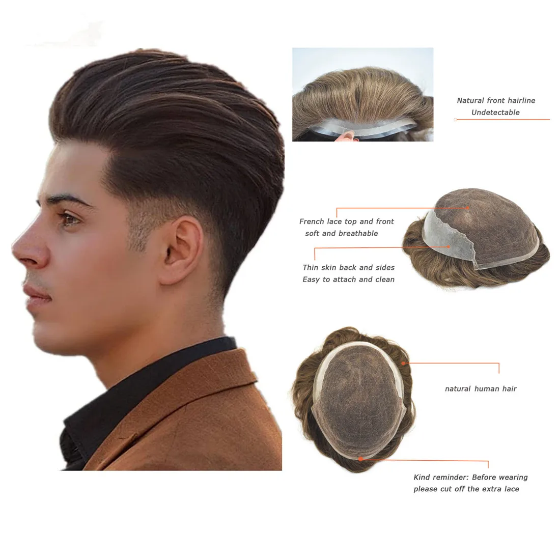 Wholesale Q6 Toupee mens wig 100% Human Hair For Men Replacement System 5 Colors Natural Straight