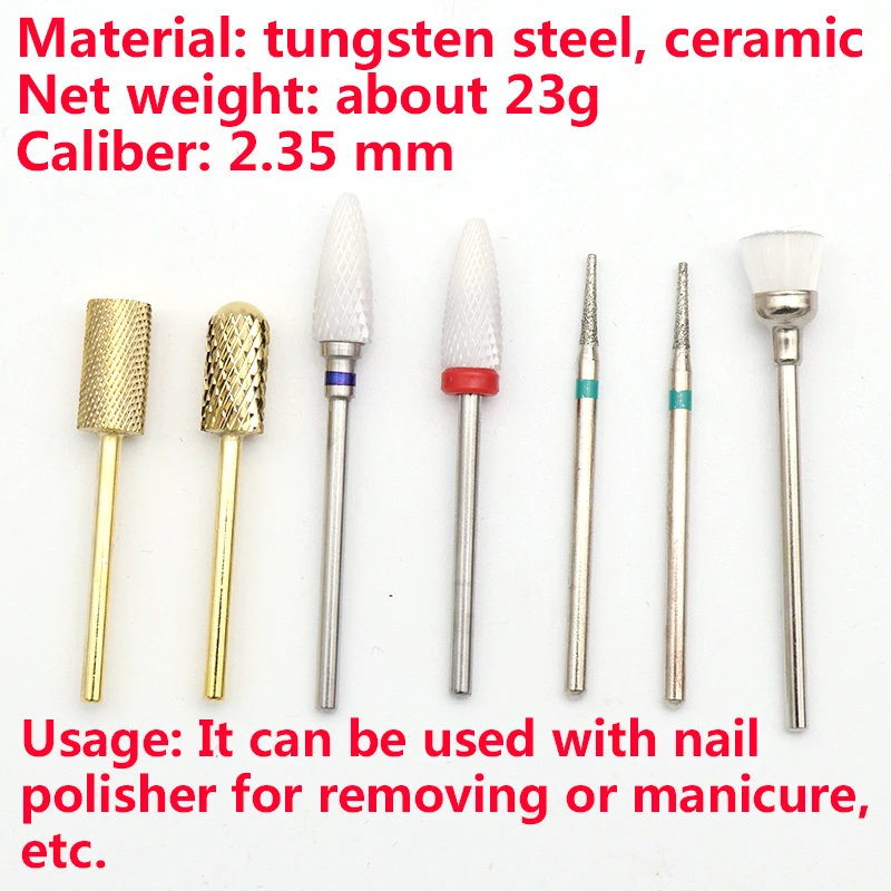 7pcs Tungsten Steel Ceramics Nail Grinding Head Milling Manicure Cutter Pedicure Machine Sander Drill Bit Device Electric Tools