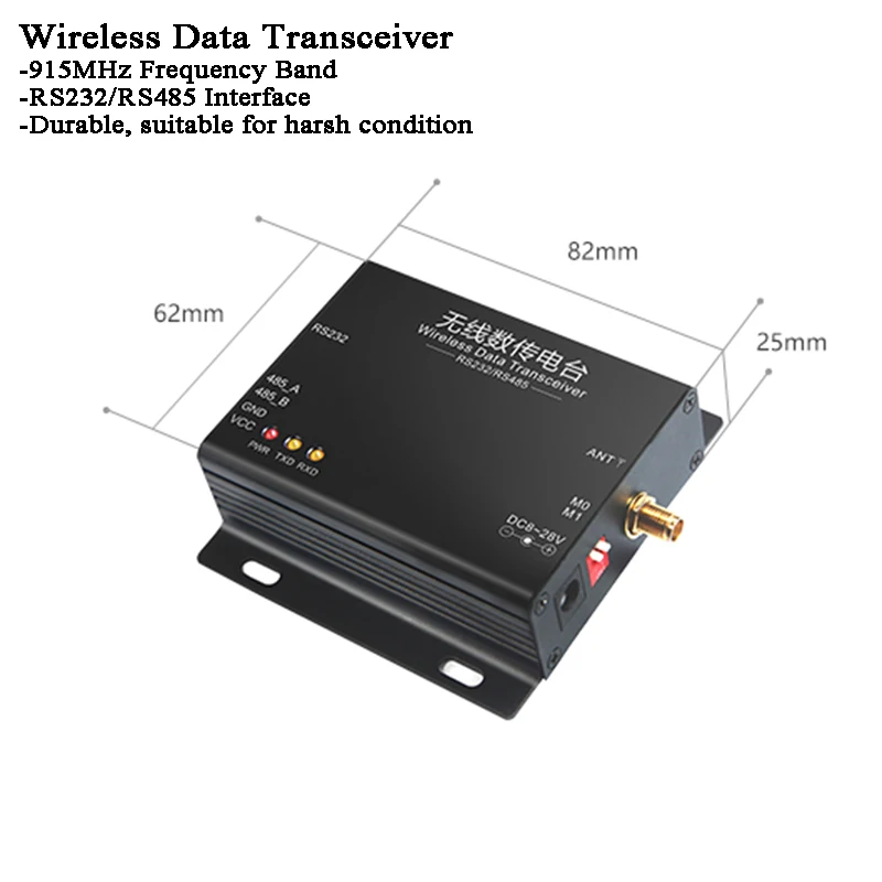 

8km 915MHz Wireless Data transceiver/Lora RF Module DTU RS485/RS232 FEC Alogrism for Data Compression/Encryption Harsh Condition