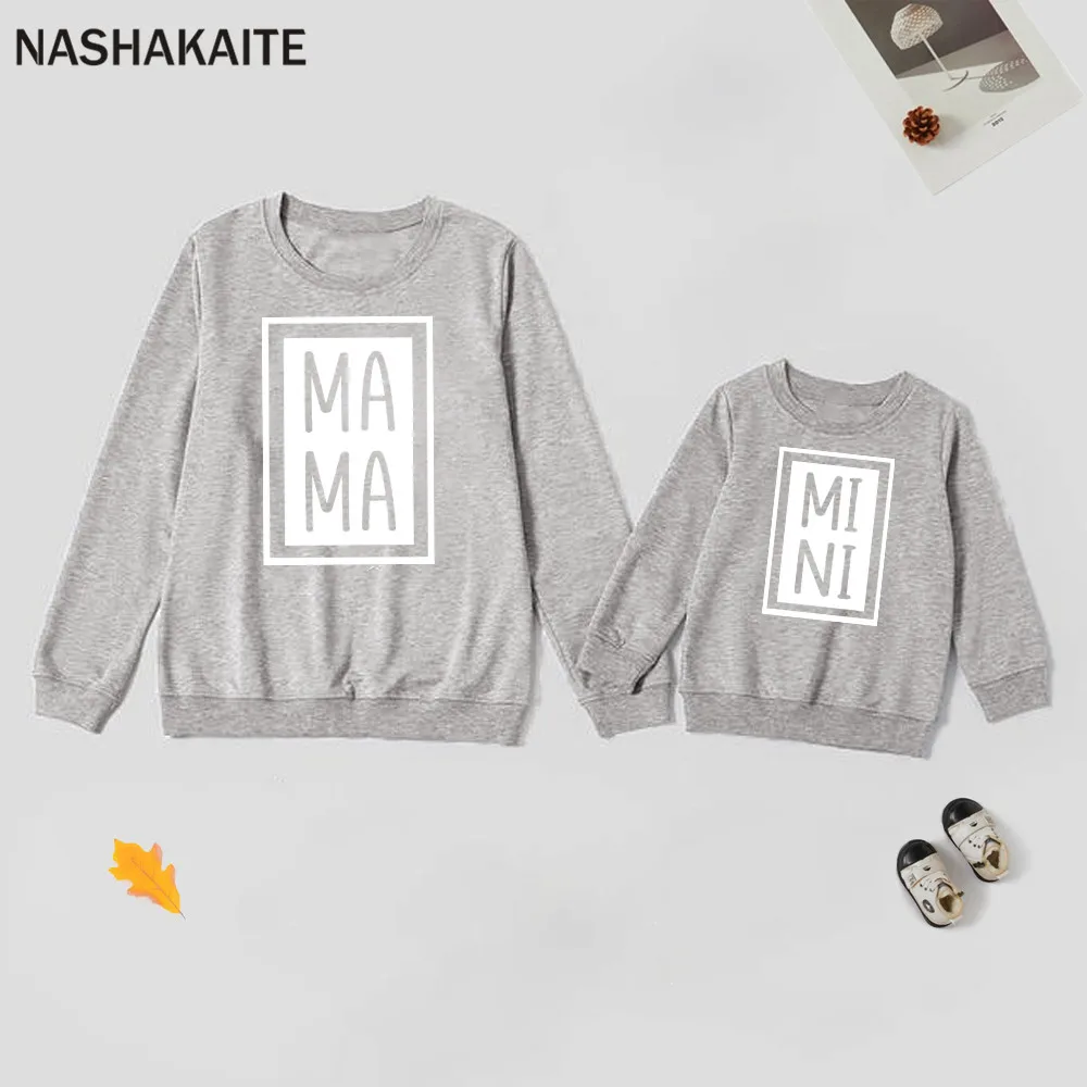 NASHAKAITE Mother Kids Family Sweatshirts MA MINI Letter Printed Clothes Mom And Daughter Equal Mommy And Me Clothes Family Look