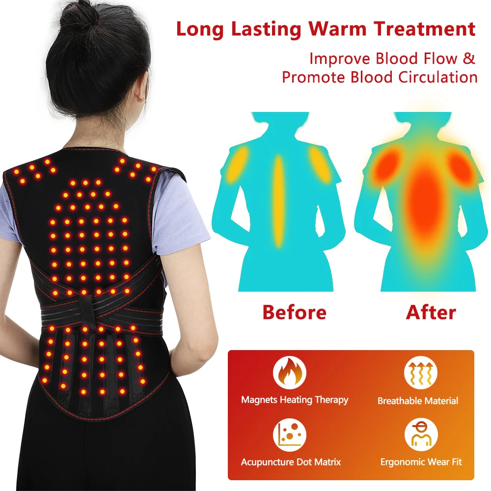 Pastsky Tourmaline Self-heating Back Support Shoulder Spine Lumbar Posture Correction Magnets Heating Therapy Pain Relief Corset