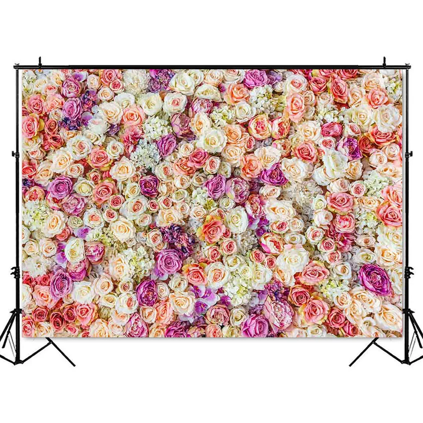 Fondo floral blanco para fotografía, telón de fondo para fotomatón, boda, ducha, boda, boda, Rosa