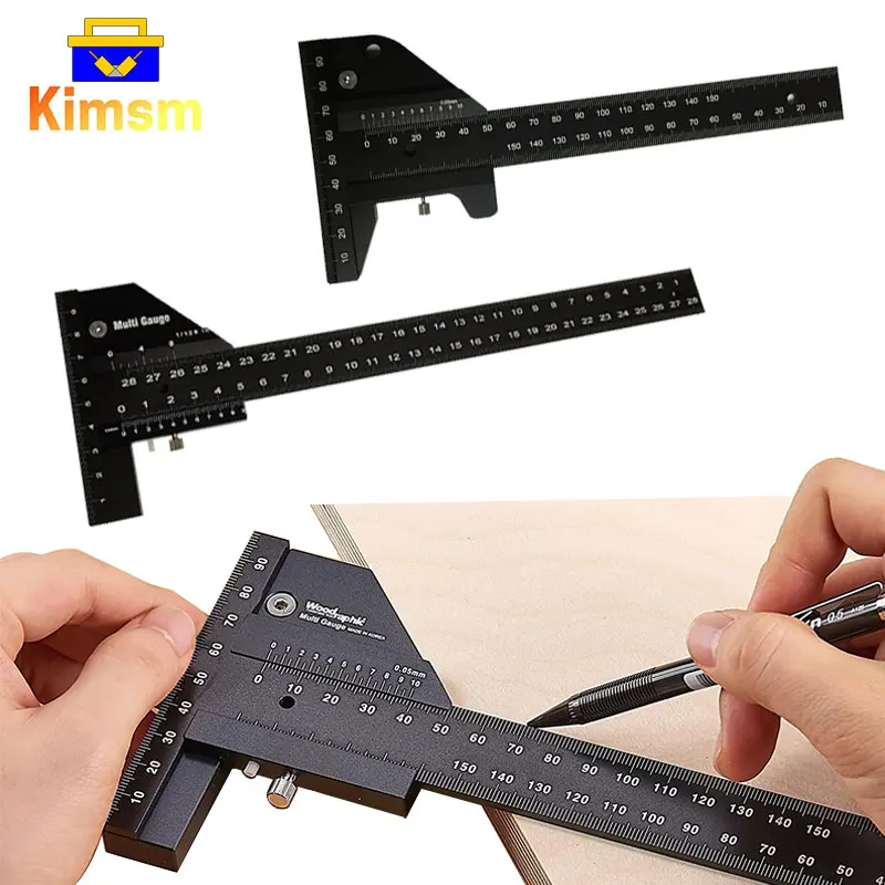 210/280mm T-shaped Rulers For Woodworking Aluminum Alloy Multifunction Inch MM Scriber Gauges Carpentry Mark DIY Measuring Tools