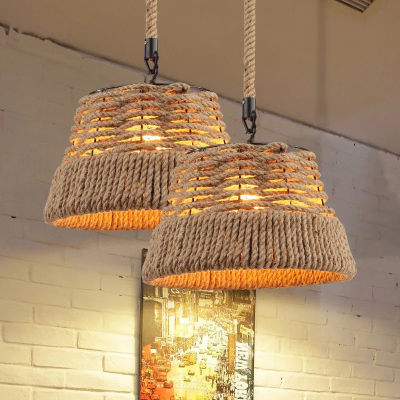 

Retro style chandelier American country cafe restaurant bar Internet cafe personality hemp rope woven chandelier LB12262