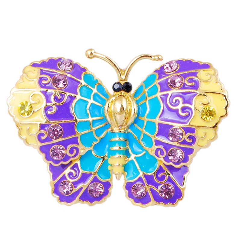 Vintage Bunte Schmetterling Broschen Kristall Strass Metall Emaille Pins Fliegen Insekt Tier Brosche Kleidung Schmuck Geschenke – Detail 6