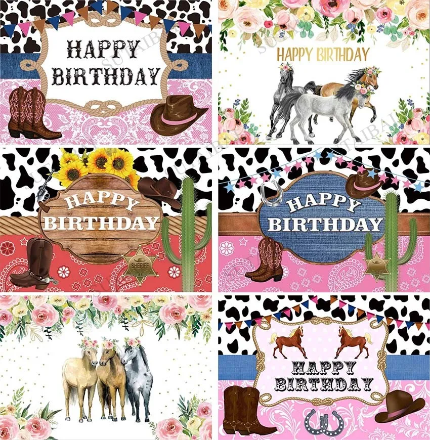 

West Cowboy Cowgirl Theme Birthday Party Backdrop Wild West Rodeo Cowboy Photography Background Cow Bunting Kids Party Decor