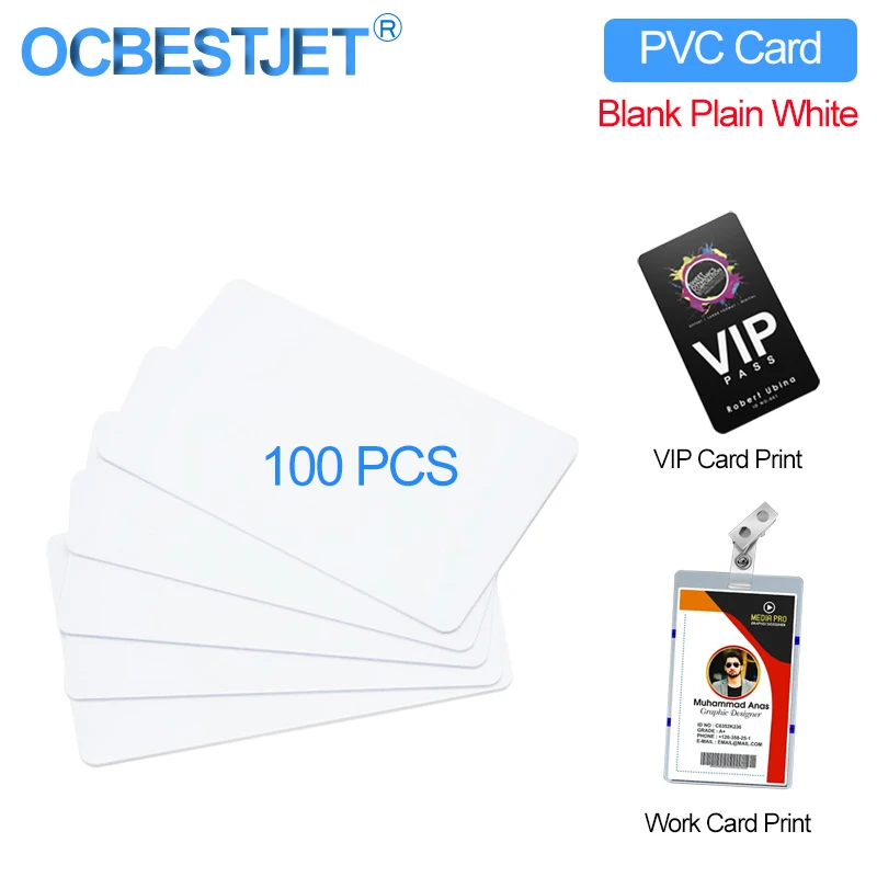 100PCS Blank Plain White CR80 Inkjet PVC Plastic Card Double Side Printable for ID Card For Epson L800 L805 L810 L850 Printer