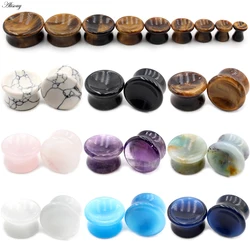 Alisouy 2pcs Women Men Concave Natural Stones Ear Tunnels Plug Flesh Expander Stretcher Gauges Earrings Body Piercing Jewelry