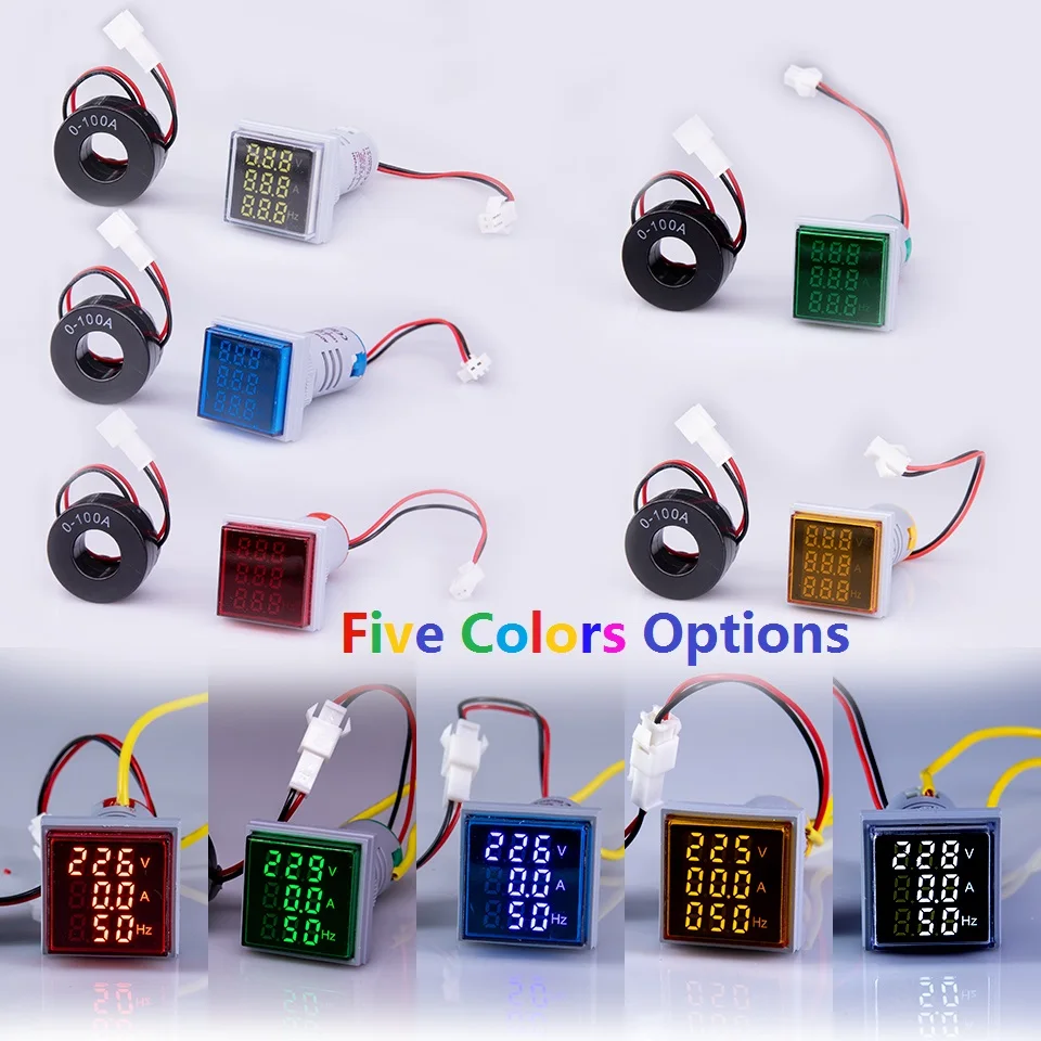 Dijital 3in1 AC ampermetre voltmetre frekans metre kare sinyal ışığı 22mm gerilim Amp Hz Led lamba göstergesi
