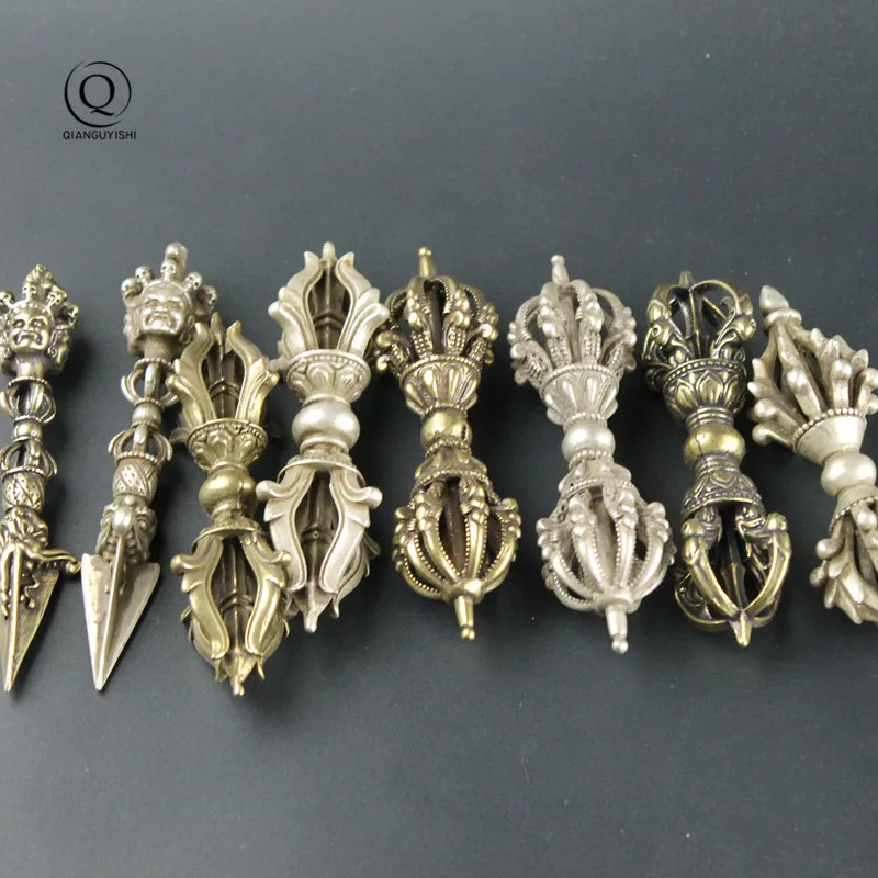 Pure Copper Buddha Instrument Ba Jin Just Vajry Pestle Feng Shui Copper Lucky Key Chain Ring Hanging Trinkets Chinese Keyring