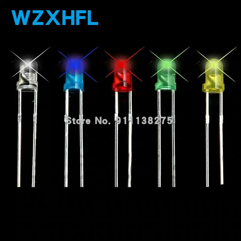 5x100pcs=500Pcs 3MM LED Diode Kit Mixed Color Red Green Yellow Blue White + BOX