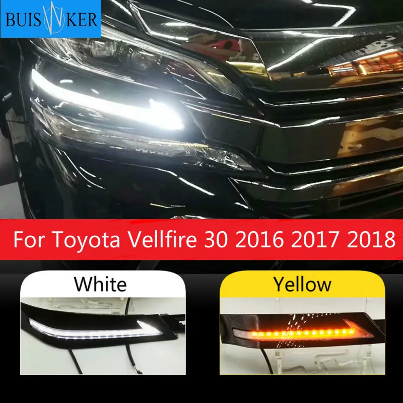 

2PCS 12v LED Car DRL Daytime Running Lights fog lamp led daylight for Toyota Vellfire 30 2016 2017 2018 with running siganls