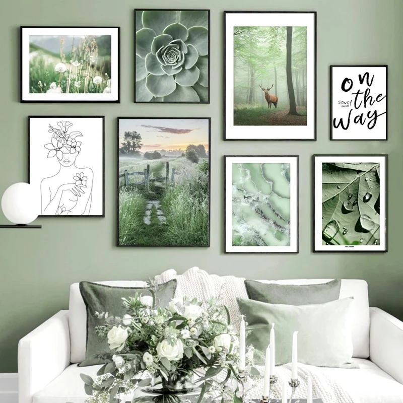 

Scandinavian Scenery Poster for Home Decor Wall Canvas Art Landscape Painting Nature Mountain Forest Green Nature Living Room