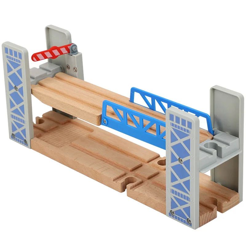 Wooden Train Tracks Parts Railway Toys Wooden Double Deck Bridge Racing Tracks Accessories Educational Toys for Children Gift