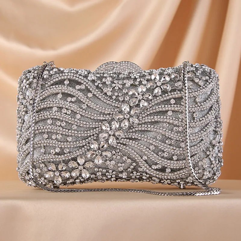 WHTUOHENG Rhinestone Evening Clutch Wedding Purse  5 Colors Black/Silver Diamond Phone Clutches Women Bags Female Handbags