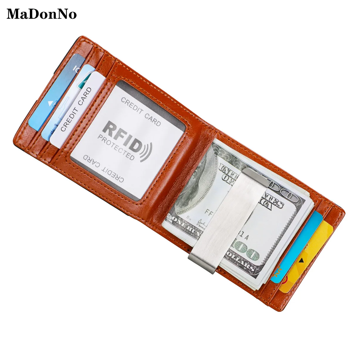 

New Genuine Leather Men's RFID Money Clip Business Credit Card Holder Slim Mini Dollar Bill Holder Card Wallet Porte Carte Homme