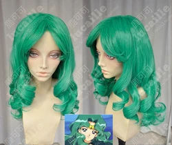 Anime Kaiou Michiru Cosplay Wigs 60cm Long Green Curly Heat Resistant Synthetic Hair Wig + Wig Cap