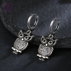New Vintage Cute Owl Drop Earrings for Women Classic Style Silver Hanging Earring Halloween Party Fashion Fine Jewelry Gift