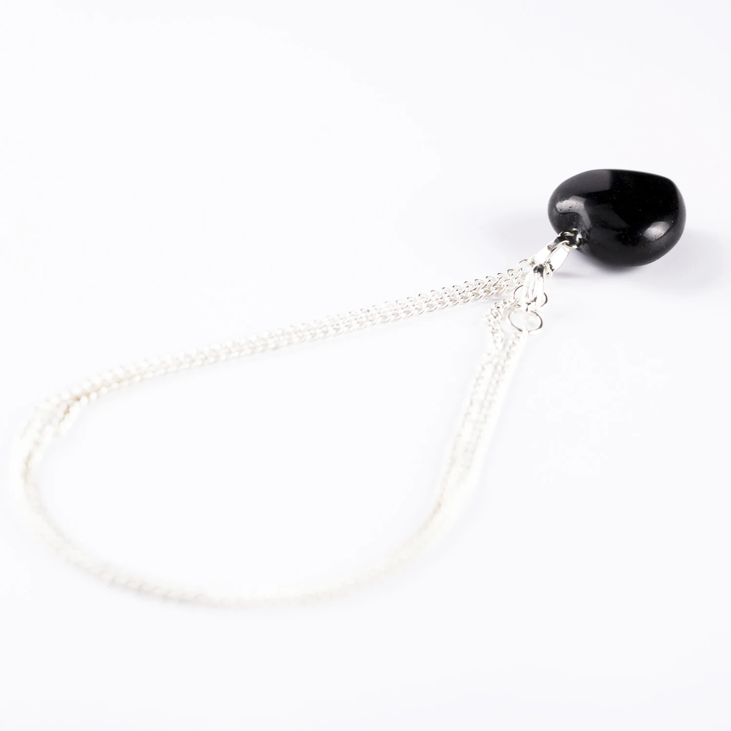 YWG Stone Black obsidian Heart Point Necklace Crystal 18inch Link chain Power Healing Chakra Reiki Fashion Jewelry Free Pouch