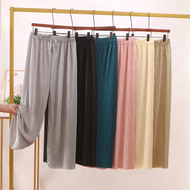 2023 New Women's Summer Thin High-waist Korean Style Non-iron Pleated Straight Leg Solid Loose Drape Wide-leg Pants Dropshipping