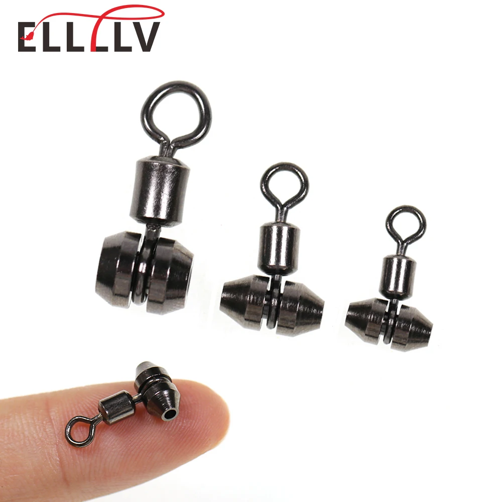 Elllv 10PCS 360° Rotation Cross Line Swivels Heavy Duty 3 Way Bearing Swivels Saltwater Fishing Rigs Connector Accessory S/M/L