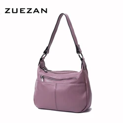 2 zip compartments Hobo Tote,Women Genuine Leather Shoulder Bag, Female Casual 100% Natural Cowhide Cross-body Bags D001