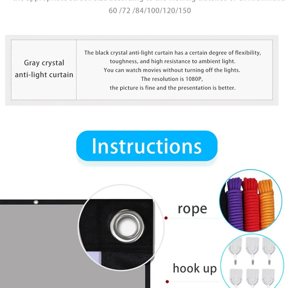 Metal Anti kurtyna świetlna 110 120 cali ekran projekcyjny HD składany przenośny ekran kinowy przenośny projektor gigantyczny ekran