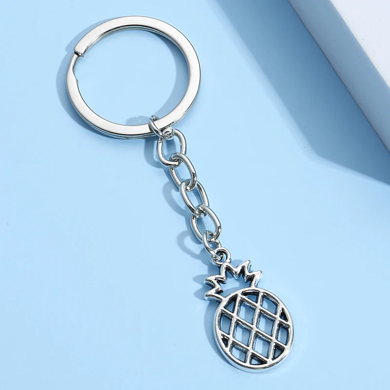 Pineapple Keychain Alloy Fruit Key Ring Silver Color Key Chains For Women Men DIY Car Hanging Simple Jewelry Handmade Gifts