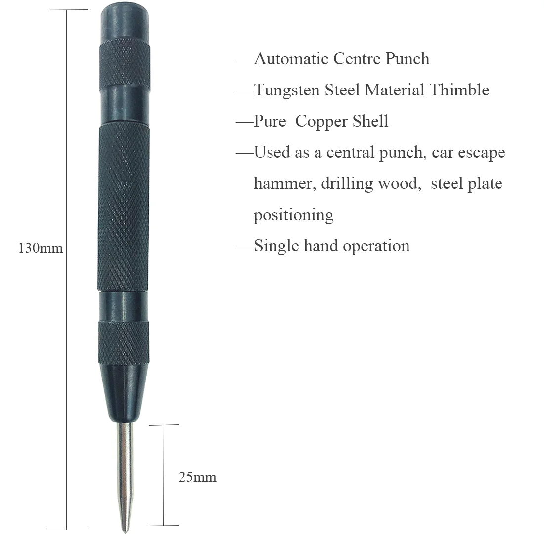 

Automatic Center Punch Multifunctional Pin Spring Loaded Mark Car Escape Hammer Wood Indentation Mark Woodworking Tool Bit Black