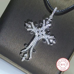 925 Silver Gothic Dark Style Cross Pendant Necklace Rock Punk Goth Fashion Necklaces For Women Men Jewellery Design Mystical Gif