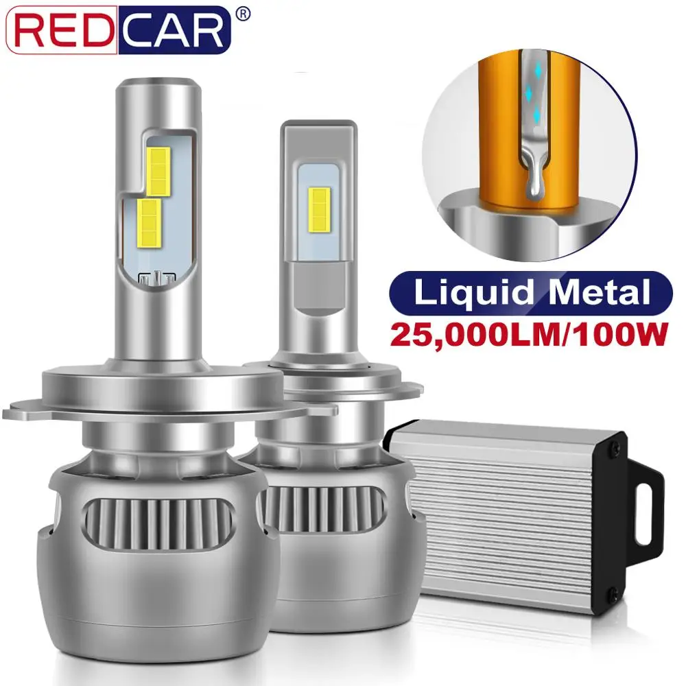 2pcs 100W 25000LM H7 Led Bulb Liquid Metal CSP H1 H4 Car Headlight H11 9005 HB3 9006 HB4 Turbo Canbus Auto Headlamp Bulbs