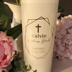 1 Custom baptism candle stickers personalized Wedding christening geometric large candle sticker (candle not included)