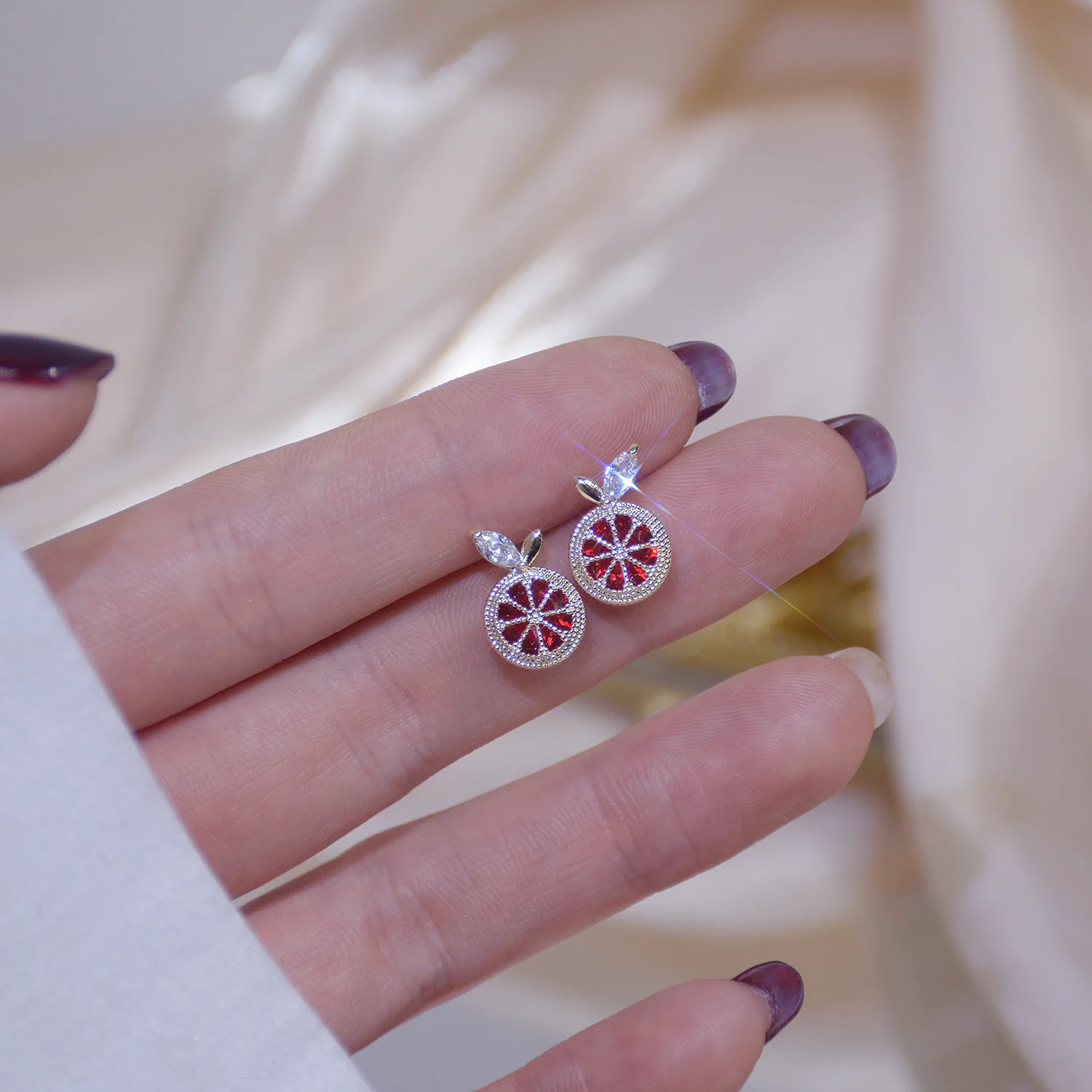 14k Real Gold Fashion Jewelry Crystal Lemon Exquisite Cute Stud Earrings for Woman Holiday Party Elegant Small Earring