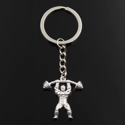 Fashion Keychain 31x28mm Fitness Muscular Man Lifting Barbell Silver Color Pendants DIY Men Jewelry Car Key Chain Ring For Gift