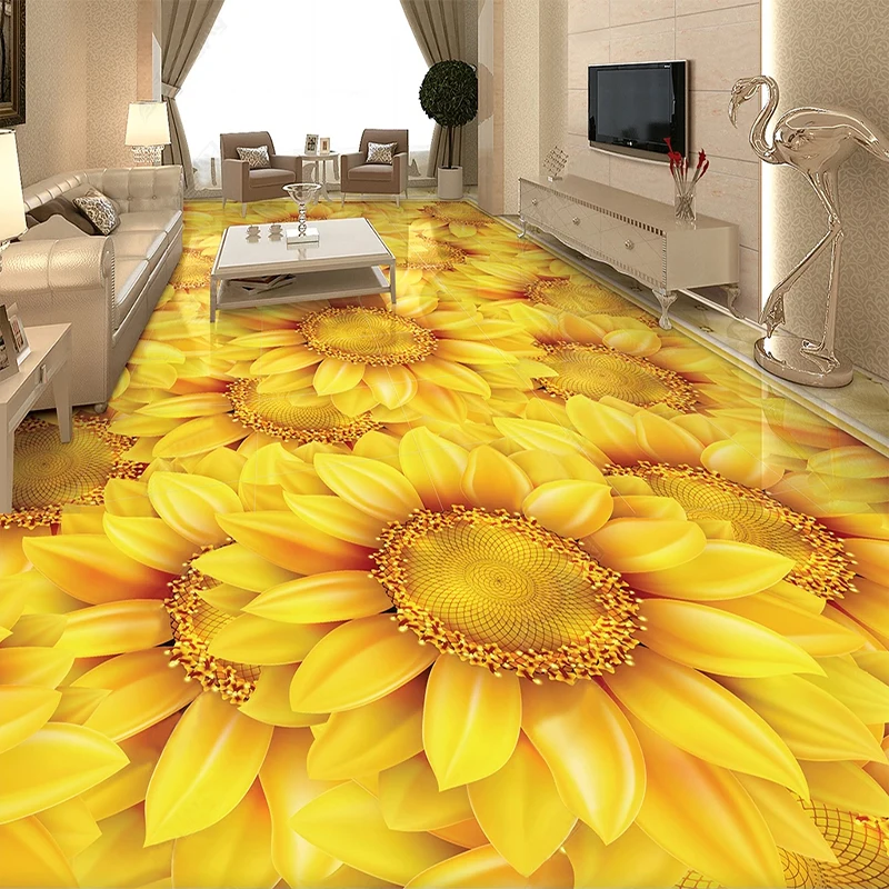 

Custom Self-Adhesive Floor Wallpaper Modern Sunflower Plant Flower 3D Floor Tiles Mural Living Room Bedroom Home Decor Stickers