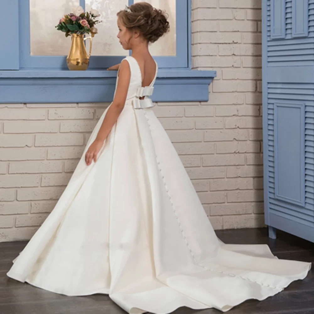 Fancy Pearls Flower Girl Dresses Vestidos daminha A Line Kids Evening Pageant Gowns Beads First Communion Dresses For Girls