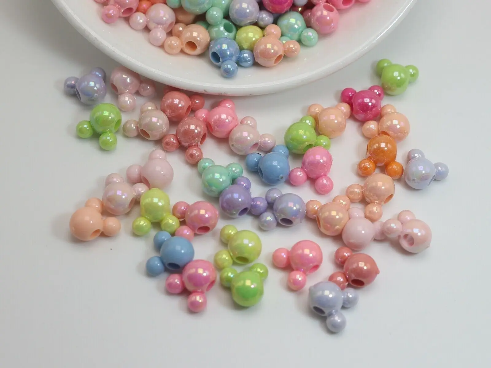 150pcs Mixed Color Various Style Acrylic Mouse Face Beads 12mm Jewelry Making