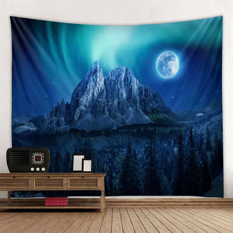 Milky Way Night Sky Tapestry Moon Night Starry Sky Landscape Tapestry Bohemian Psychedelic Home Living Room Bedroom Decoration