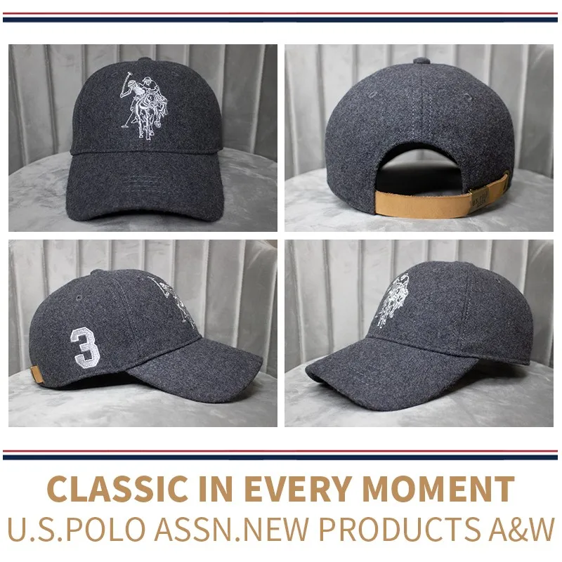 U.s.polo Assn. Top Grade Woolen Baseball Cap Men\'s And Women\'s Fashion Luxury Embroidered Logo Autumn And Winter Warm Hat