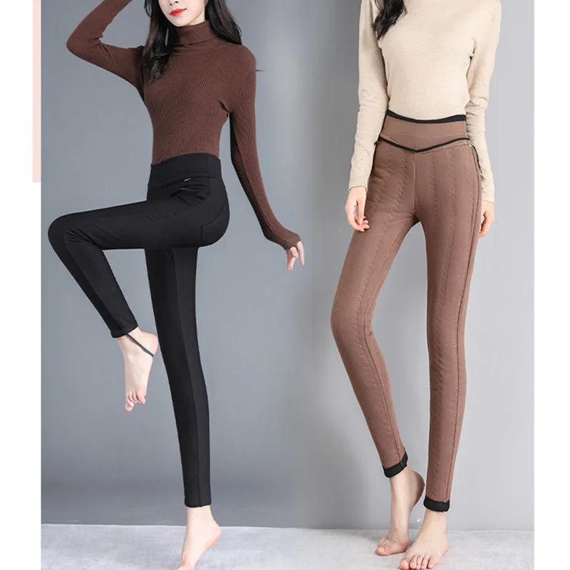 Winter Thicken Warm Women\'s Pants Skinny Silk Cotton Velvet Leggings Pant 2022 New Female Straight Trousers Black Long Pants