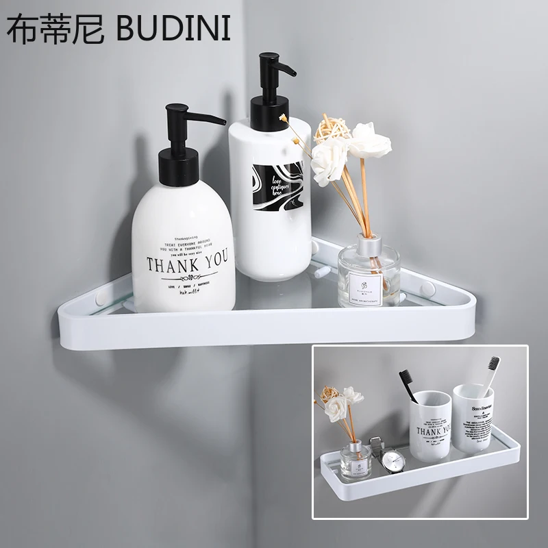 Space Aluminum Wall Corner Shelf Bathroom Accessories Storage Rack White Glass Kitchen Storage Rack Floating Shelf White