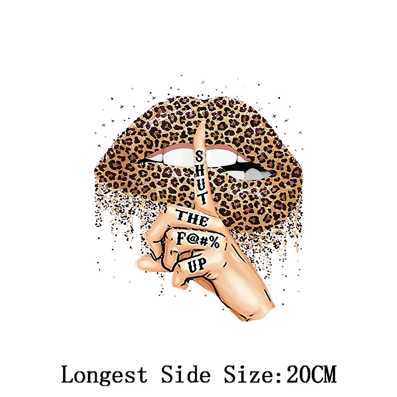 Hot Leopard Print Lips Patches for Clothes Heat Transfer Thermal Stickers DIY Women T-Shirts Iron on Transfer Girls Lips Patches