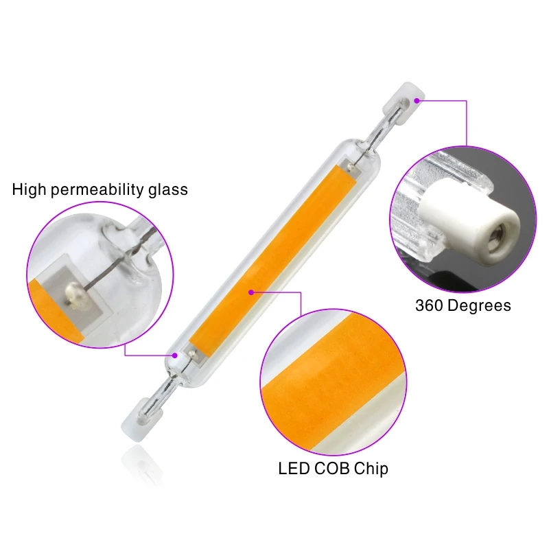 R7S LED Bulb 78mm 118mm 5W 8W 10W 20W R7S Spotlight 220V COB Lamp Glass Tube Replace 30W 50W 100W Halogen Light