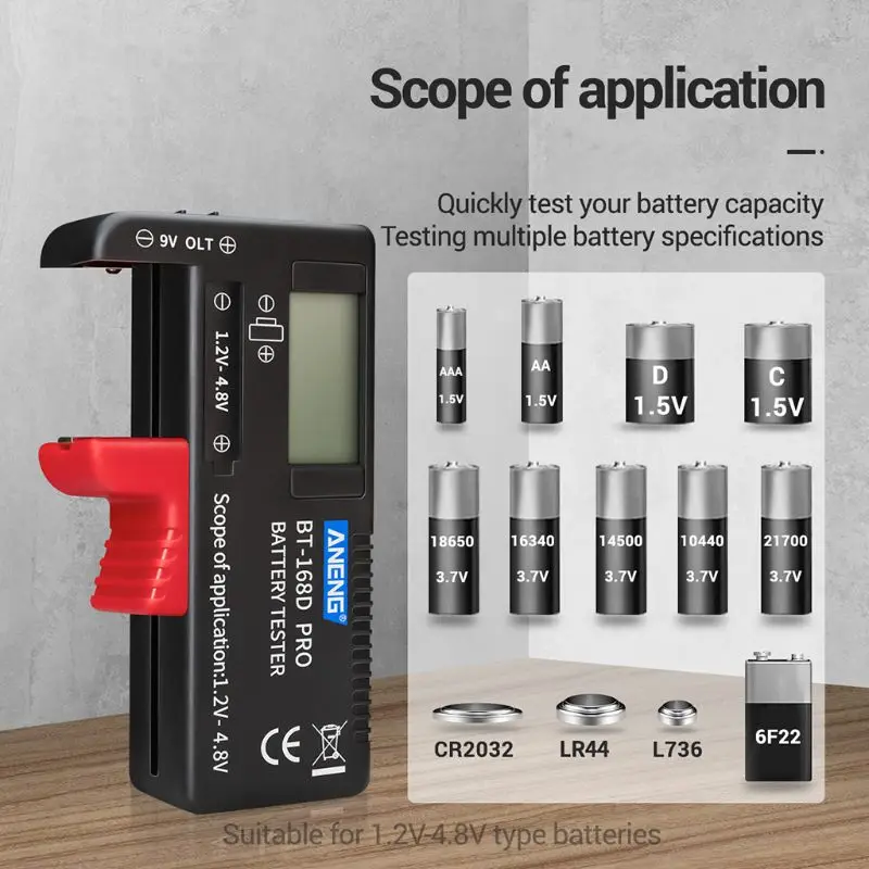 BT-168 PRO 1.2-4.8V AA/AAA/C/D Mini Battery Tester Quickly Testing for 18650 16340 14500 10440 Lithum Battery Capacity